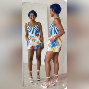 Retro Bustier Artisy Pin-up 50s Rockabilly Striped Coastal Floral Playsuit New